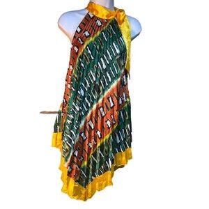Monaco USA Long Sleeveless Tunic A Line Top Vibrant Multi-Color Satin Feel Boho